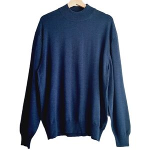 🍒 HOLT RENFREW Italy 100% Pure New Wool Fine Knit Sweater High Neck Blue Sz XL